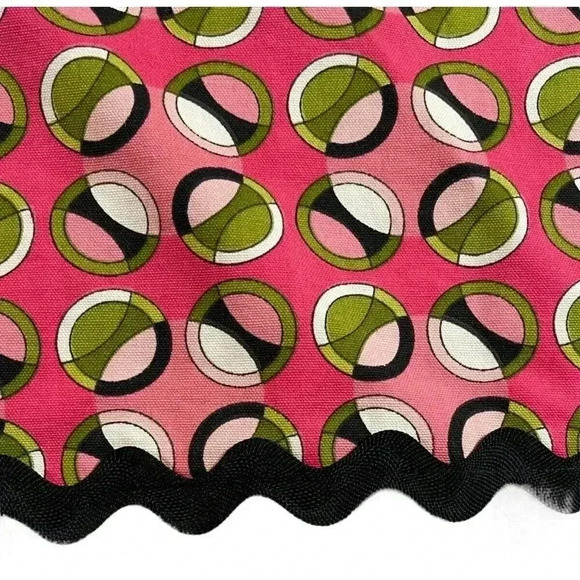 Handmade Pink Retro Print Half Apron with Black Ribbon Tie - Picture 3 of 7